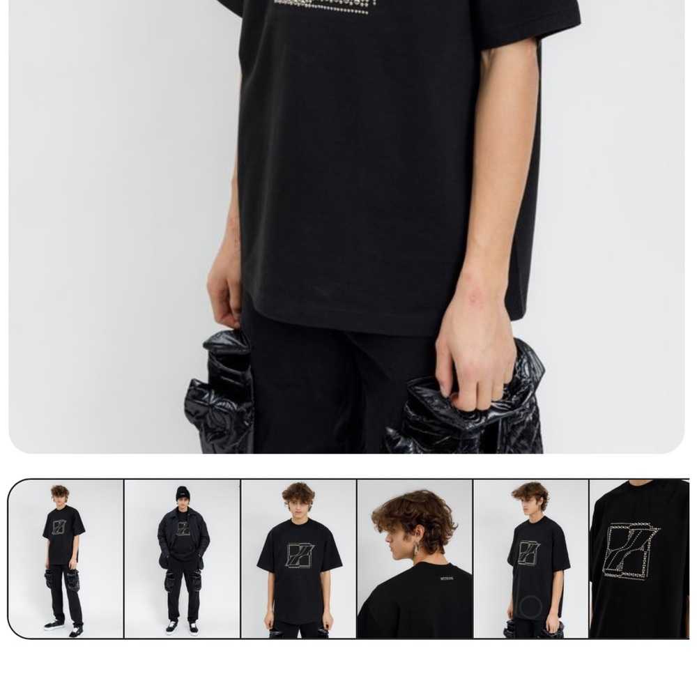 Men's Black Short Sleeve Tee with Studded Logo Detail - Picture 2 of 8